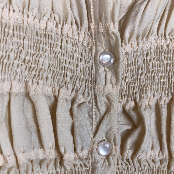 IN THE BEGINNING Blouse Beige Babydoll Flutter Sleeve Button Smock Top Medium - Picture 6 of 12